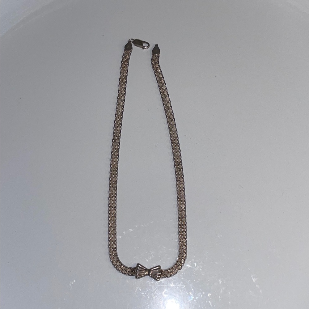 Vintage 80s Sterling Silver Choker Necklace with Bow 925 Italy